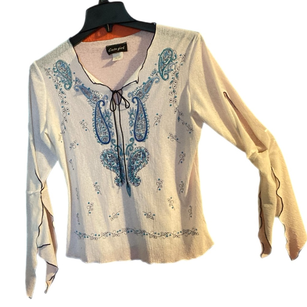 CUTE GIRL Women’s Long Sleeve Peasant Shirt Sz Medium